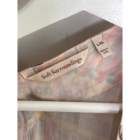 Soft Surroundings Floral Watercolor Kimono Shawl Cardigan Pastel Pink Women L/XL - Picture 7 of 10